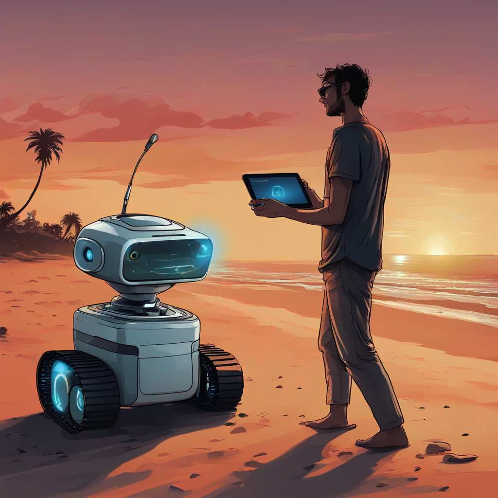 Techniksmart - Mann mit Roboter.